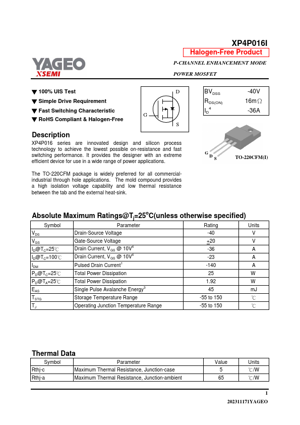 XP4P016I Datasheet Preview