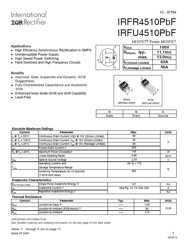 IRFR4510PbF