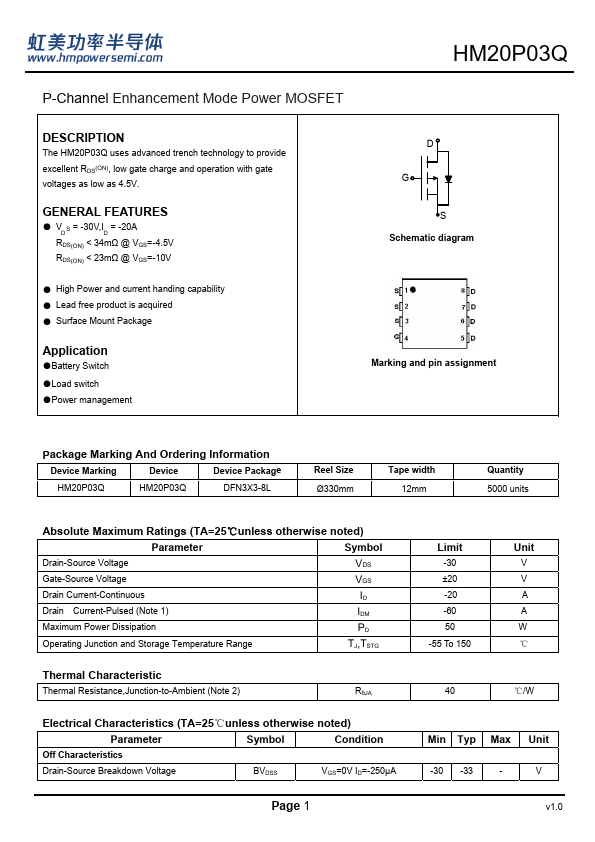 HM20P03Q Datasheet Preview