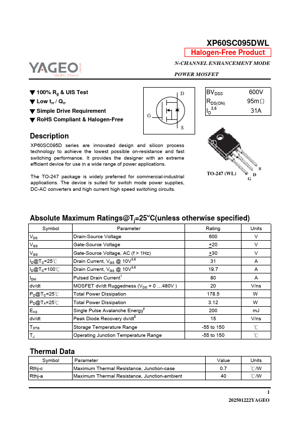 XP60SC095DWL Datasheet Preview