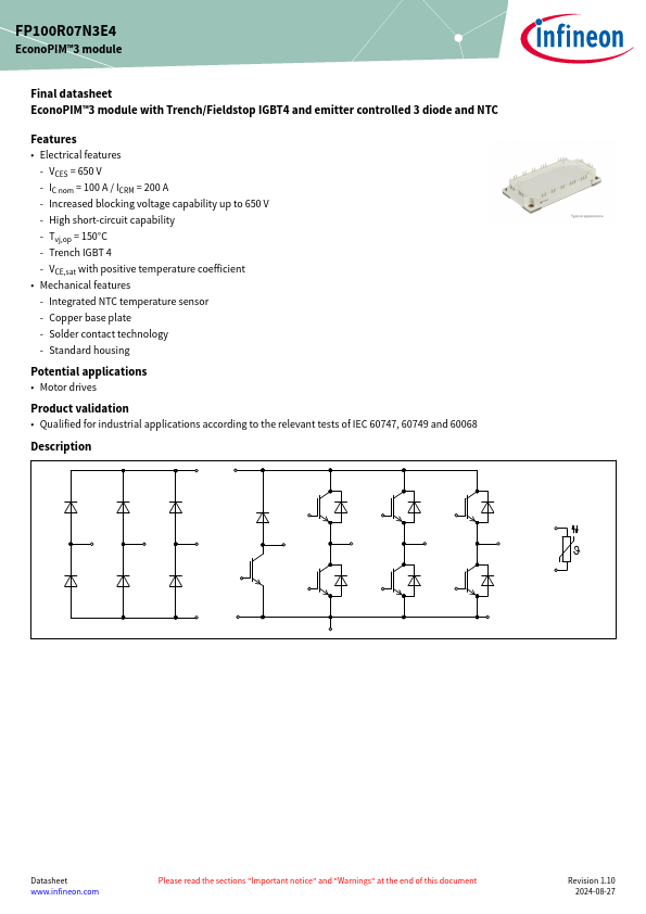 FP100R07N3E4 Datasheet Preview