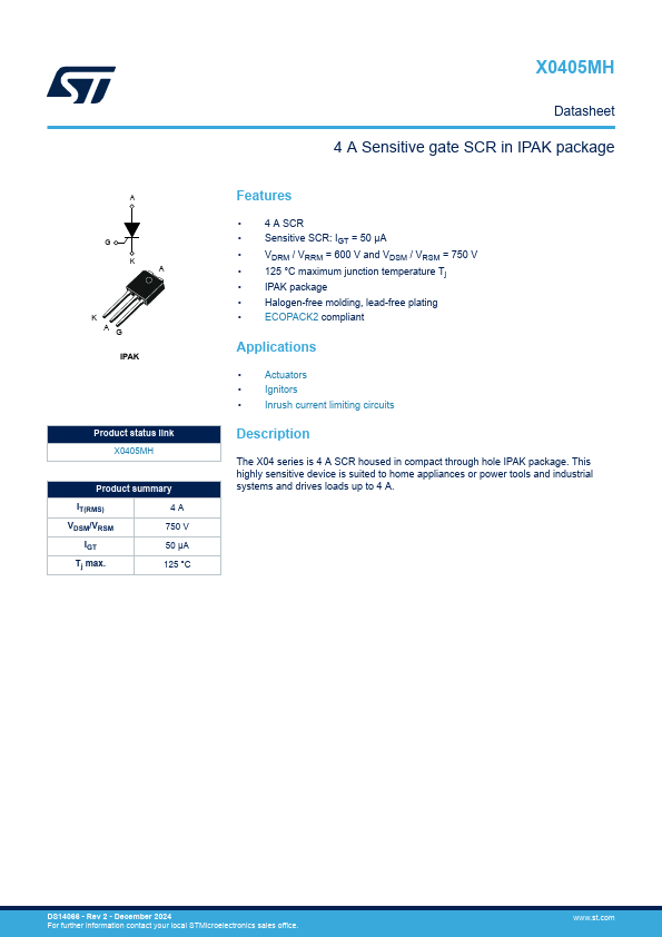 X0405MH datasheet page 1 preview