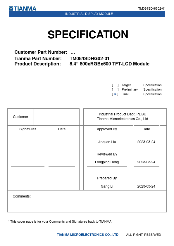 TM084SDHG02-01 Datasheet Preview