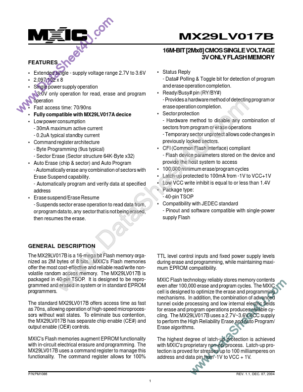 MX29LV017B Datasheet Preview