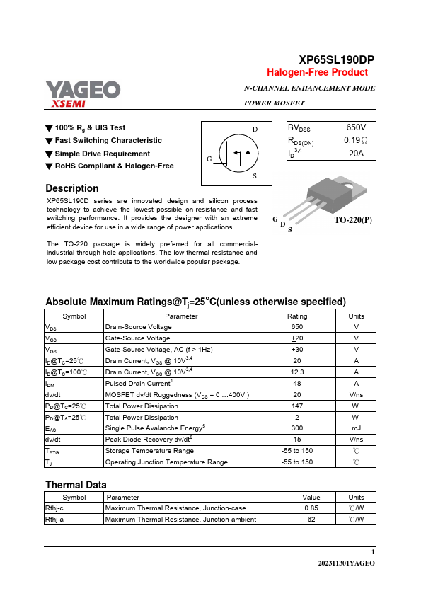 XP65SL190DP Datasheet Preview