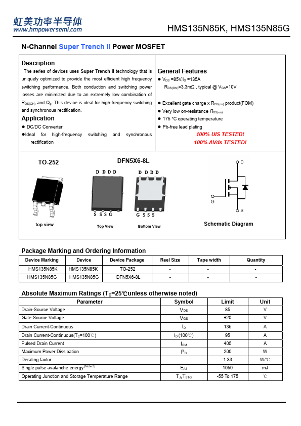 HMS135N85K Datasheet Preview