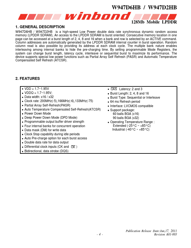 W947D2HB datasheet page 1 preview