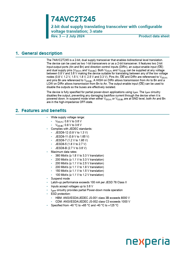 74AVC2T245 Datasheet Preview