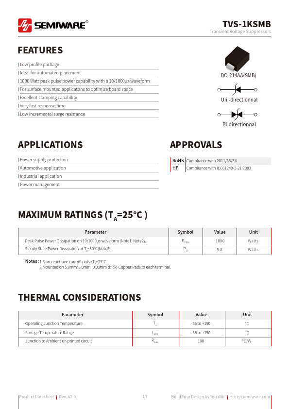 1KSMB18CA Datasheet Preview