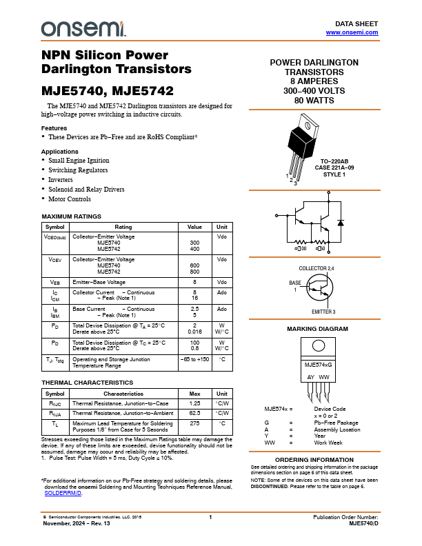 MJE5740 Datasheet Preview