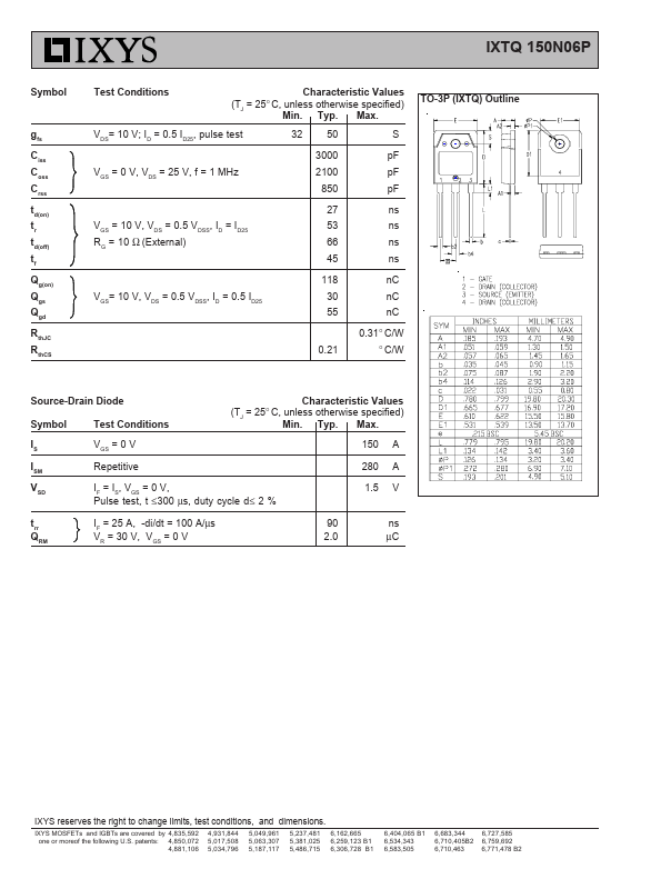 IXTQ150N06P