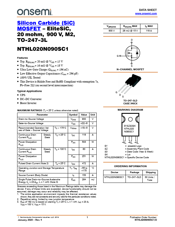 NTHL020N090SC1 Datasheet Preview