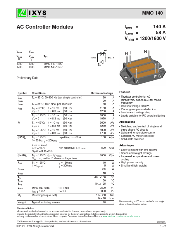 MMO140-12io7 Datasheet Preview