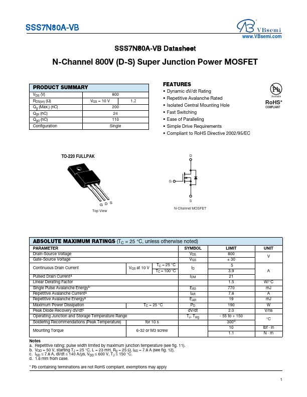 SSS7N80A Datasheet Preview