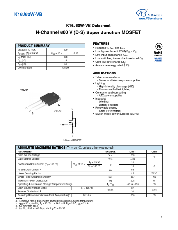 K16J60W Datasheet Preview