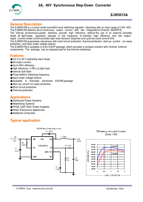 EJW5015A 2A 40V Synchronous Step-Down Converter by E-CMOS - Datasheet Preview