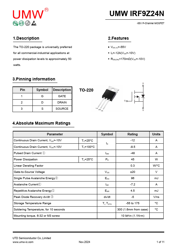 IRF9Z24N Datasheet Preview