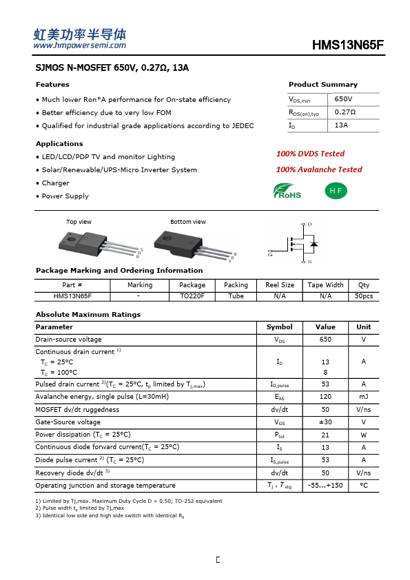 HMS13N65F Datasheet Preview