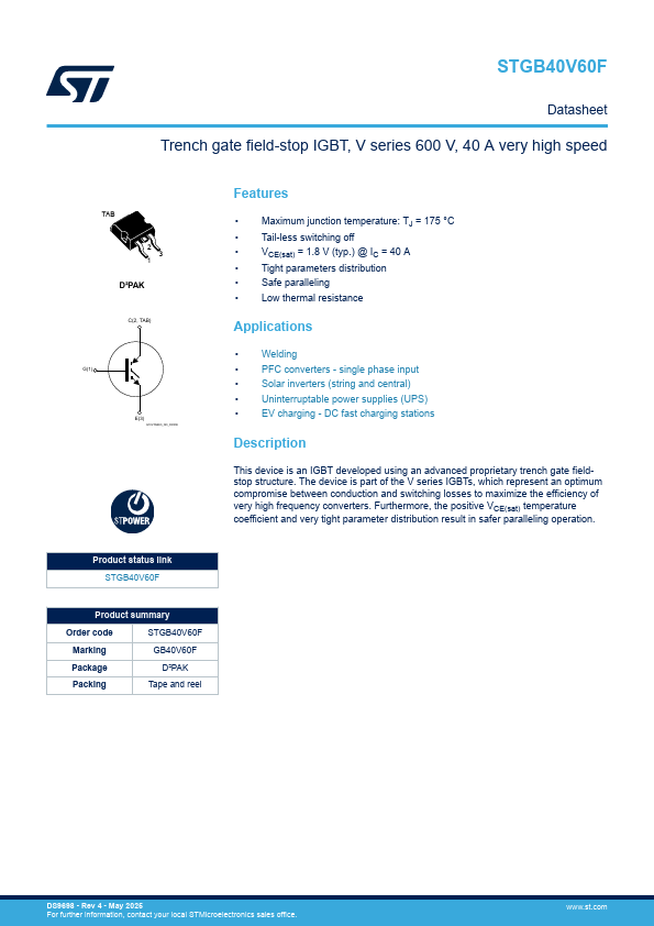 STGB40V60F Datasheet Preview