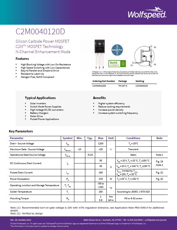 C2M0040120D Datasheet Preview