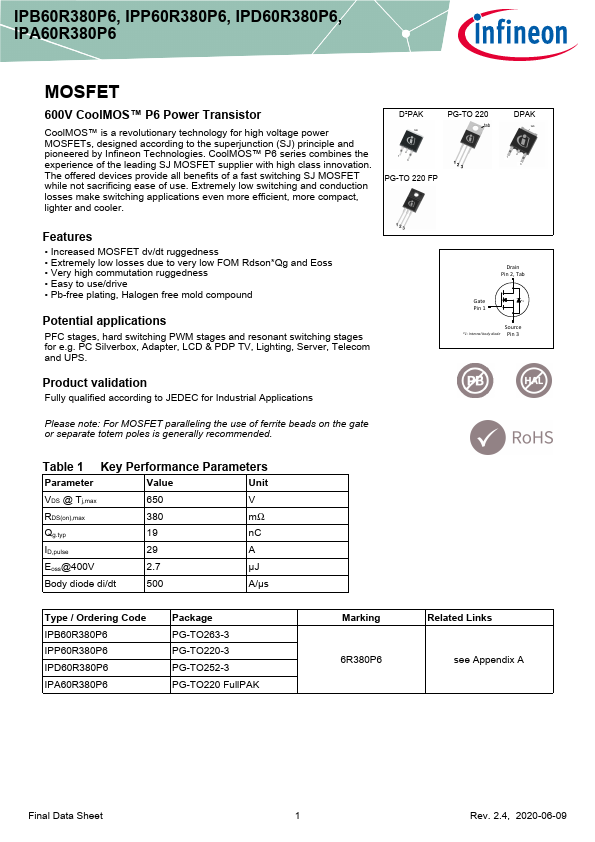 IPD60R380P6 Datasheet Preview