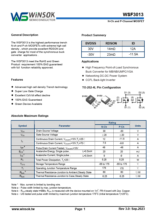 WSF3013 Datasheet Preview