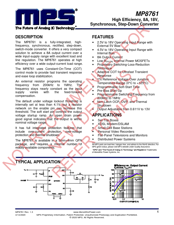 MP8761GLE High Efficiency 8A 18V Step-Down Converter by MPS - Datasheet Preview