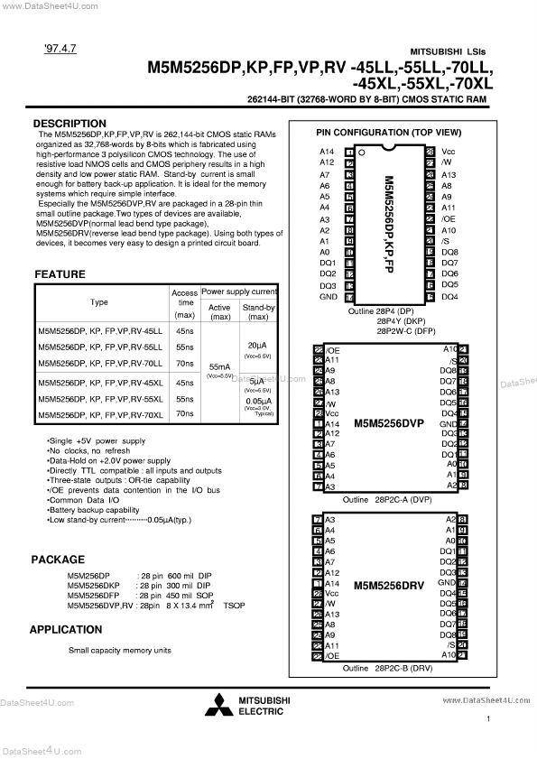 M5M5256DKP-70LL