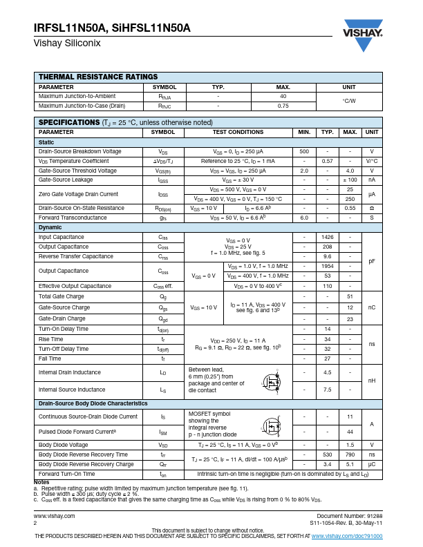 IRFSL11N50A