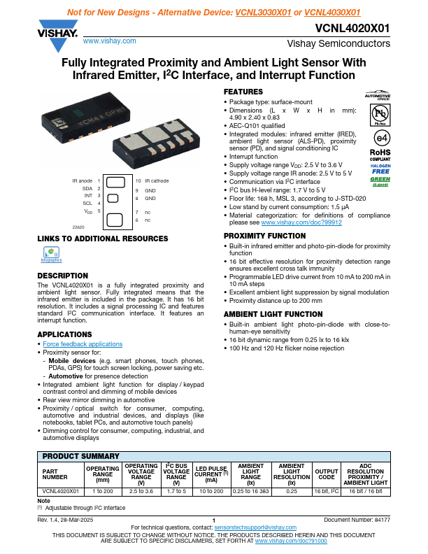 VCNL4020X01 Datasheet Preview