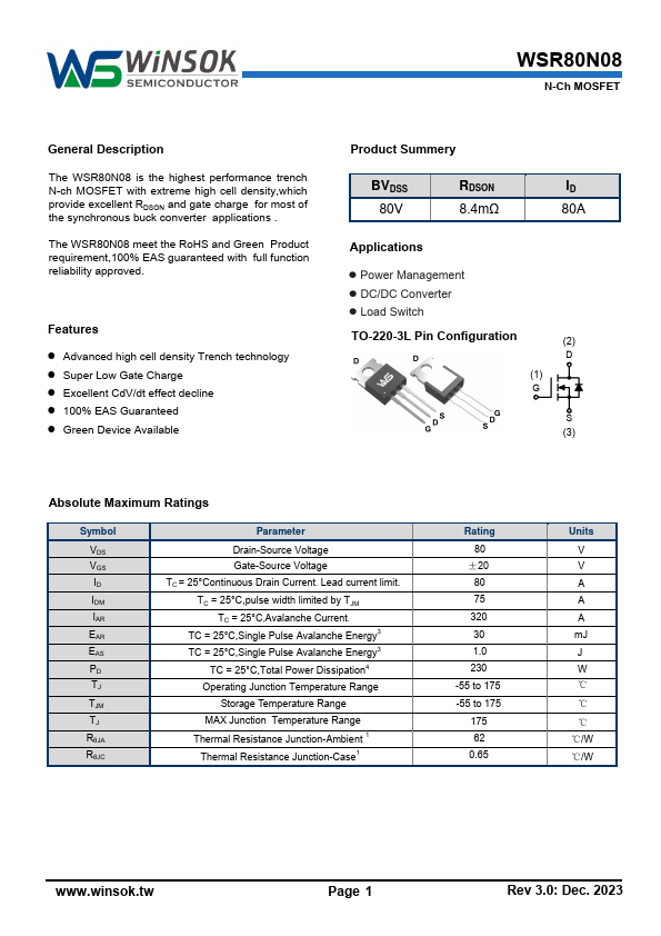 WSR80N08 Datasheet Preview