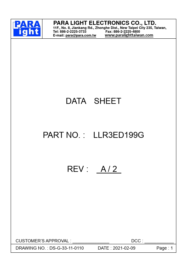 LLR3ED199G DIA LED LAMP by PARA LIGHT - Datasheet Preview