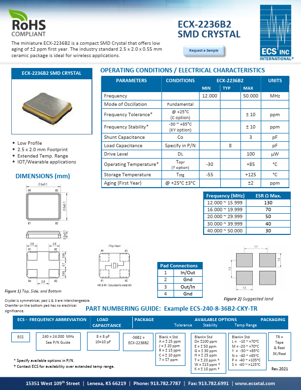 ECX-2236B2 SMD CRYSTAL by ECS - Datasheet Preview