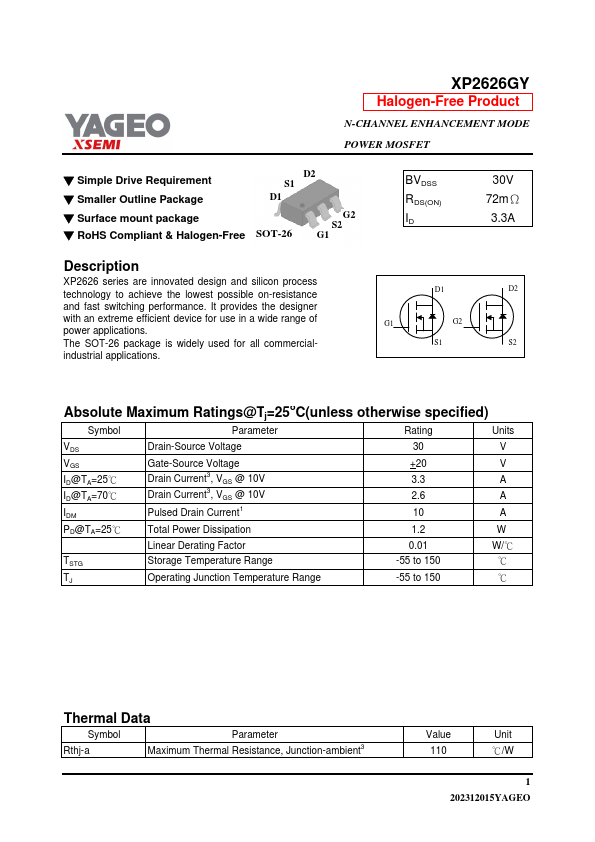 XP2626GY Datasheet Preview