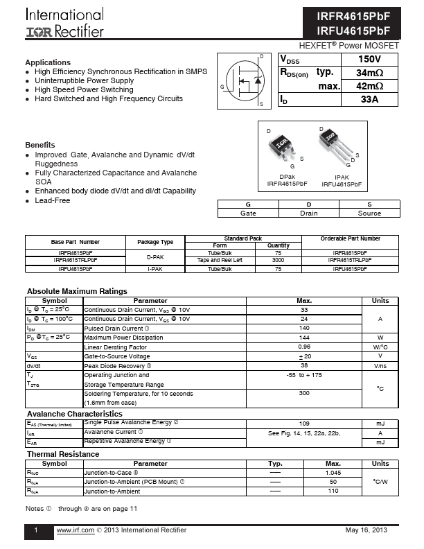 IRFU4615PBF