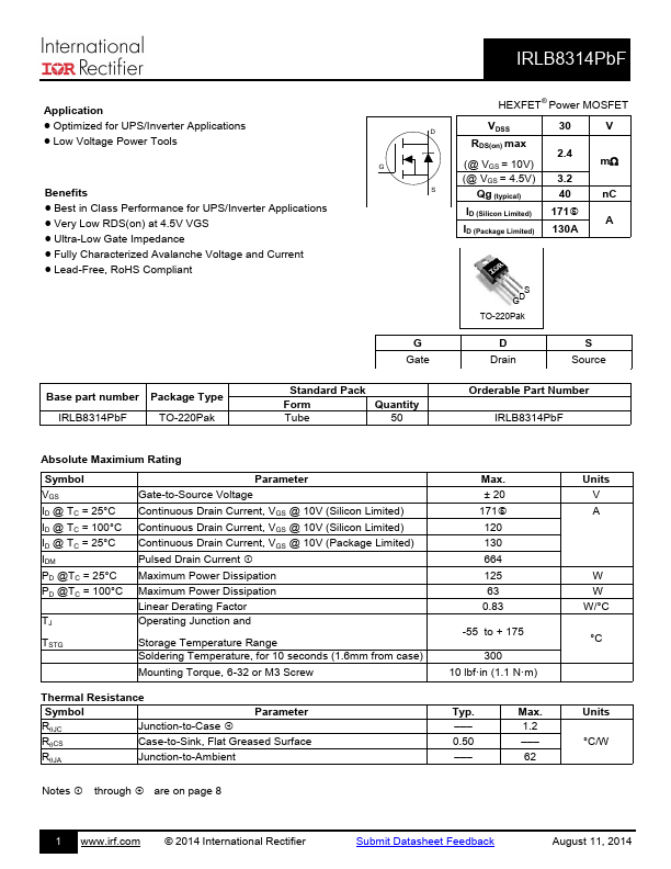 IRLB8314PbF