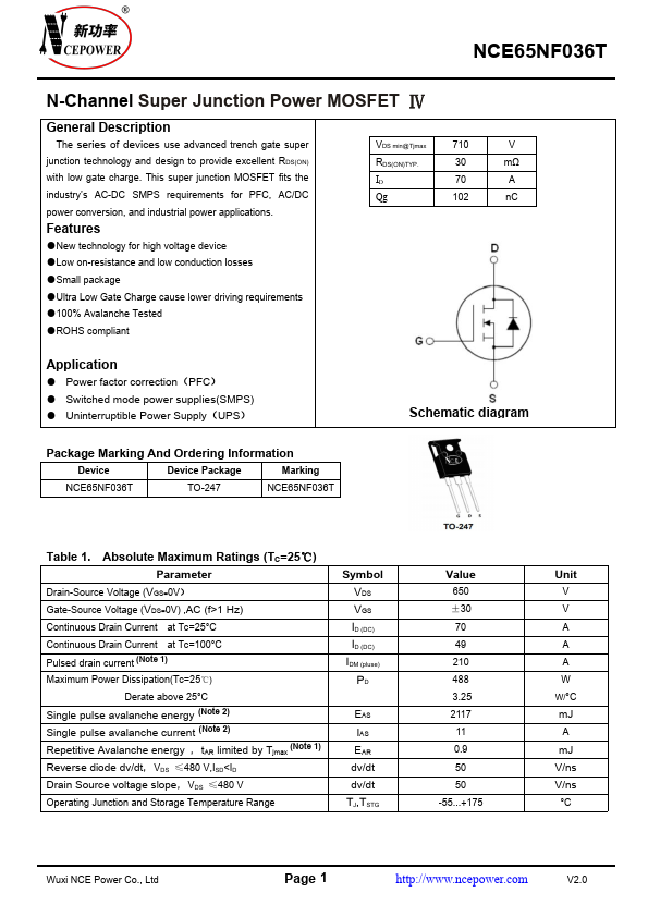 NCE65NF036T Datasheet Preview