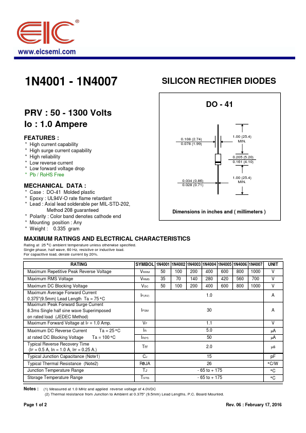 1N4001 Datasheet Preview