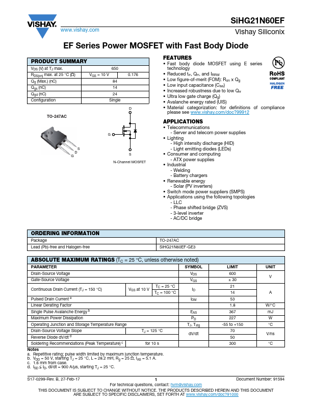 SiHG21N60EF