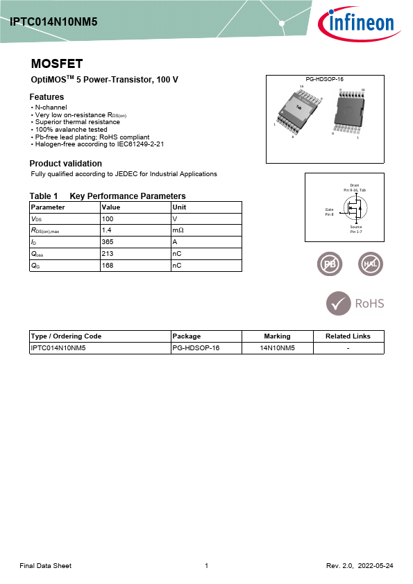 IPTC014N10NM5 Datasheet Preview