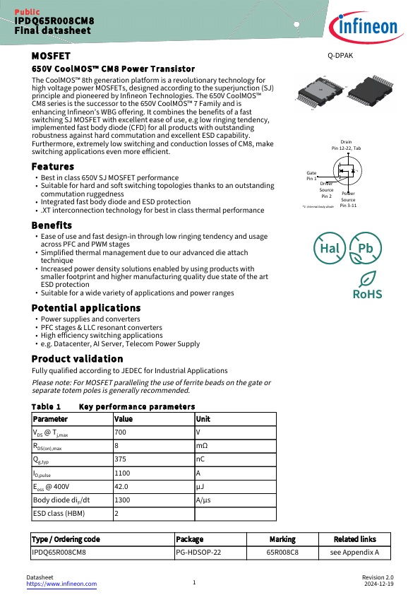IPDQ65R008CM8 Datasheet Preview