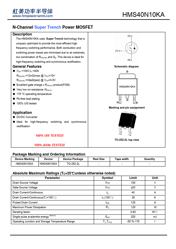 HMS40N10KA Datasheet Preview
