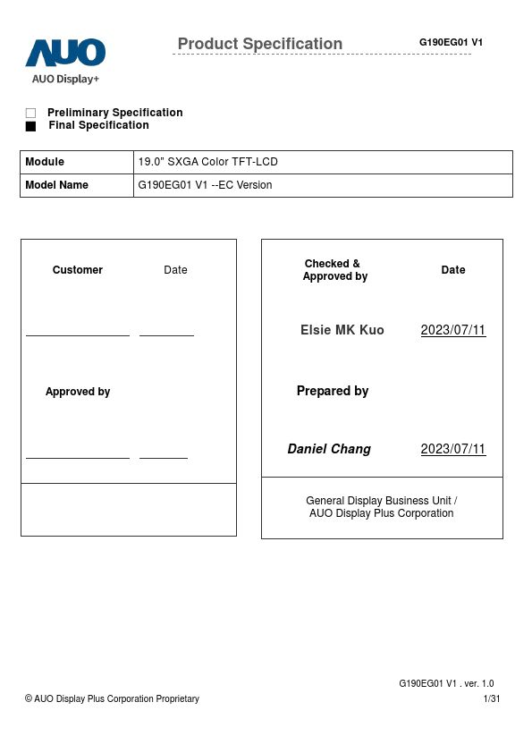 G190EG01V1-EC Datasheet Preview
