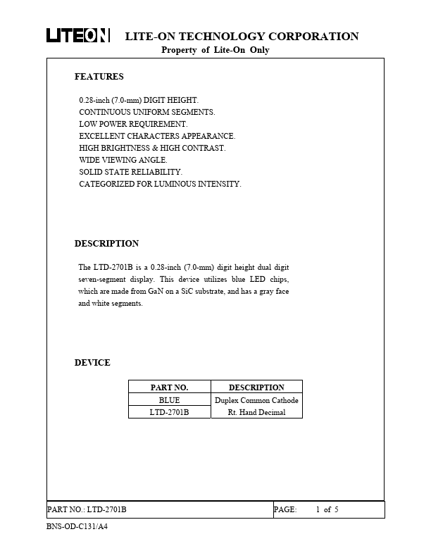 LTD-2701B Datasheet Preview