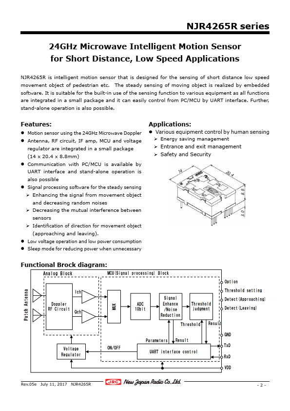 NJR4265R 24GHz Microwave Intelligent Motion Sensor by New Japan Radio - Datasheet Preview