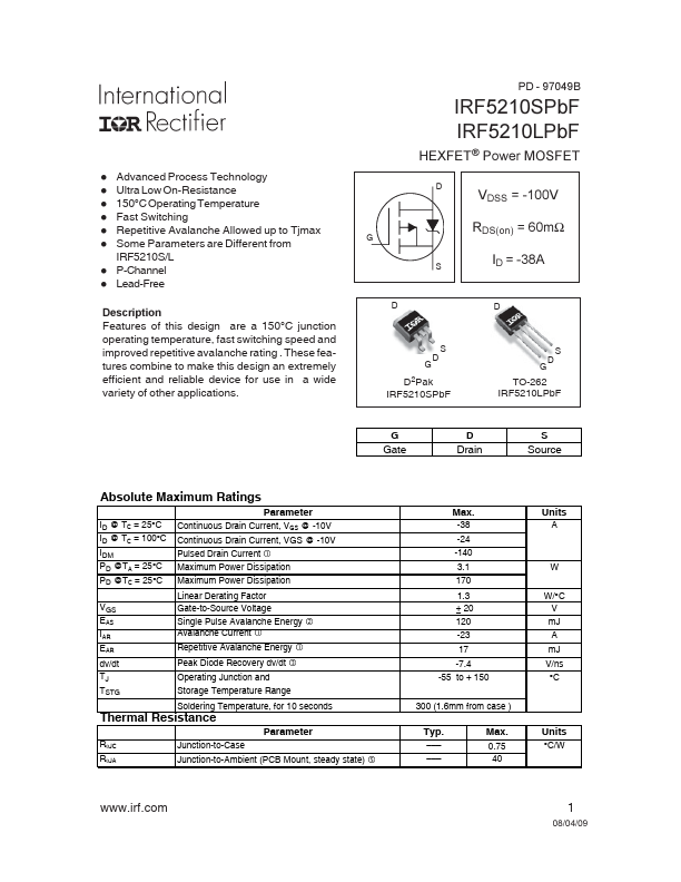 IRF5210SPBF