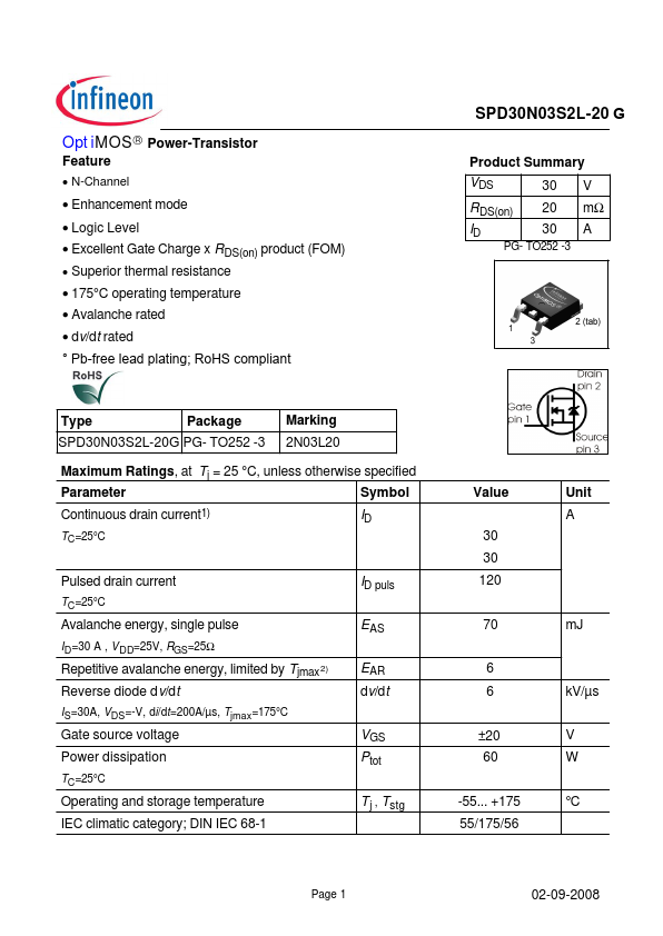 SPD30N03S2L-20G