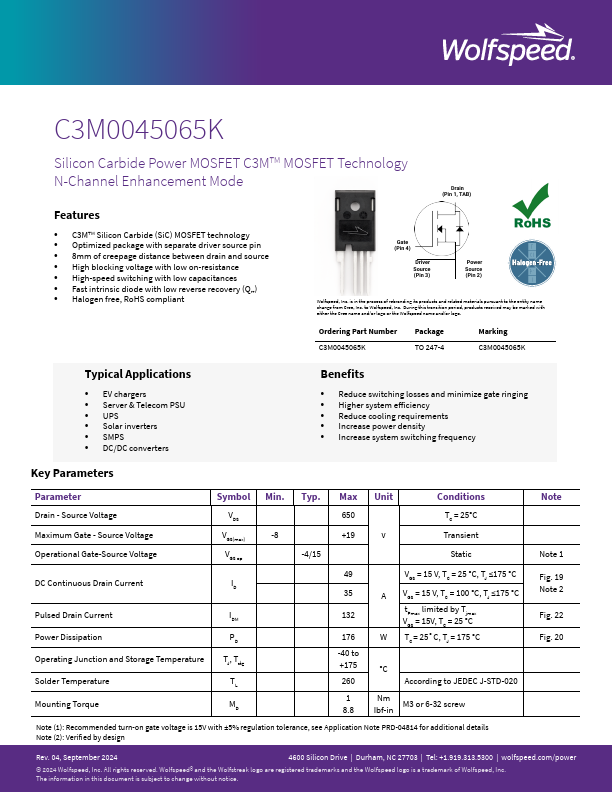 C3M0045065K Datasheet Preview