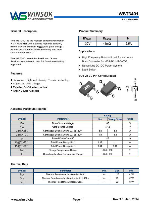WST3401 Datasheet Preview