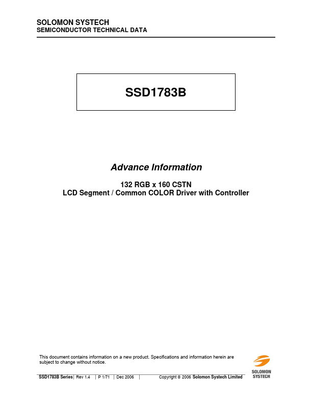 SSD1783B Datasheet Preview